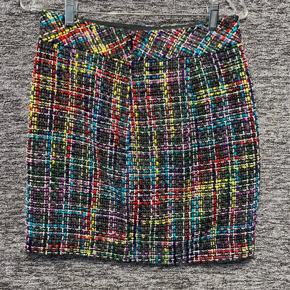 LOFT Rainbow Tweed Boucle Mini Skirt Women 0 Black Lined Multi Color Zip Back